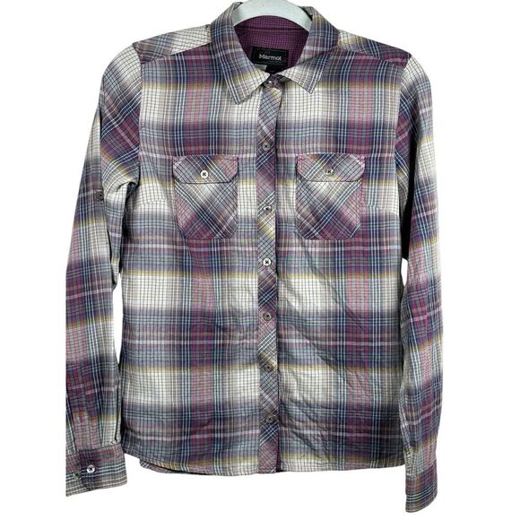 Marmot Shirt Womens S‎ Purple Plaid Long Sleeve Button Front Blouse Small - Picture 2 of 11